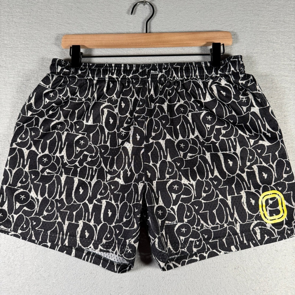 Overtime Mens Black White Graffiti Print Mesh Basketball Shorts Size Medium 5in